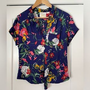 Maeve by Anthropologie Floral Tie Front Shirt Size Large